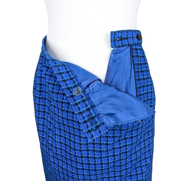 PENDLETON Vintage Blue Black Plaid Velvet Collared Wool Blazer Skirt Set Size 6 - Picture 8 of 16
